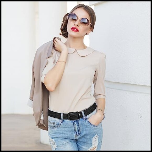 Braided Stretch Woven Fabric Belt for Jeans with Alloy Buckle